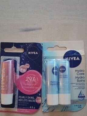 Nivea 2x Hydro Care & 1x Pearly Shine Lip Care